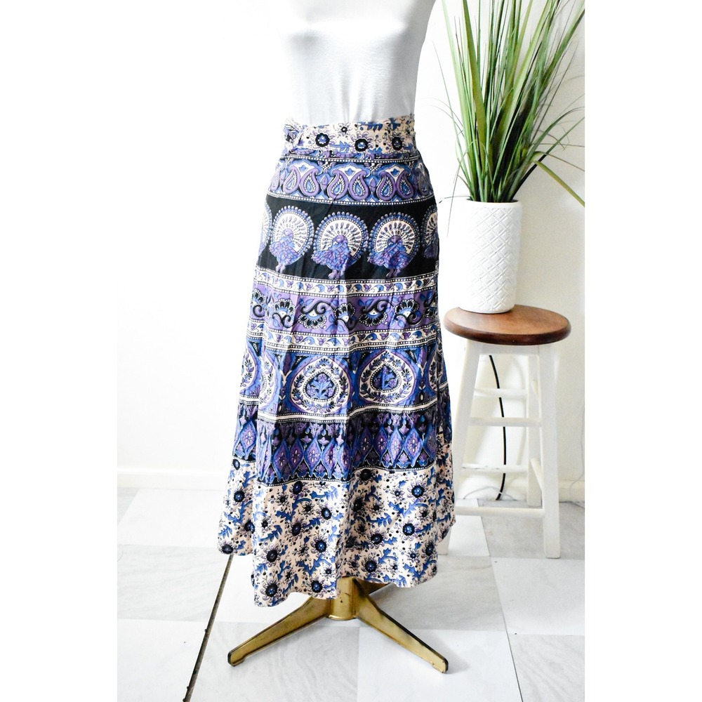 Wonder Wear Wrap Skirt Womens Free Size Purple Peacock Paisley Boho India